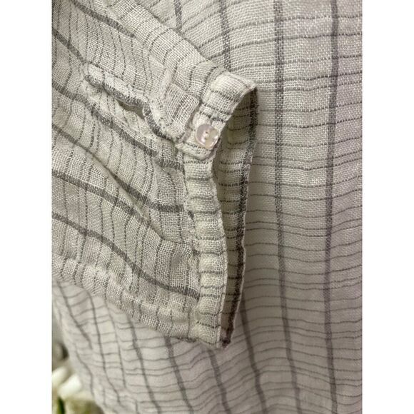 Eileen Fisher Women 100% Linen Striped Keyhole Neckline Blouse Size M - Picture 6 of 10